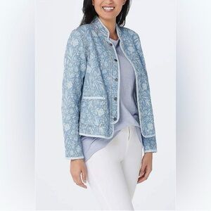 Isaac Mizrahi Live! DENIM Quilted Floral Printed Chambray jackets size large